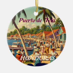  Honduras Puerto Tela Retro poster Ceramic Tree Decoration