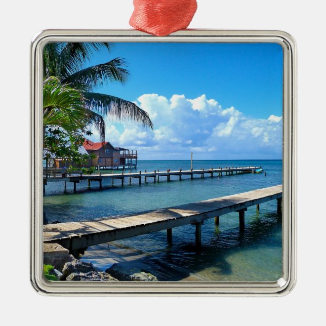 Honduras - Roantan Beach,  Metal Tree Decoration (Front)