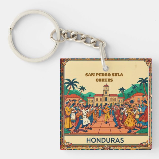  Honduras  SAN PEDRO SULA  Retro poster Key Ring (Front)