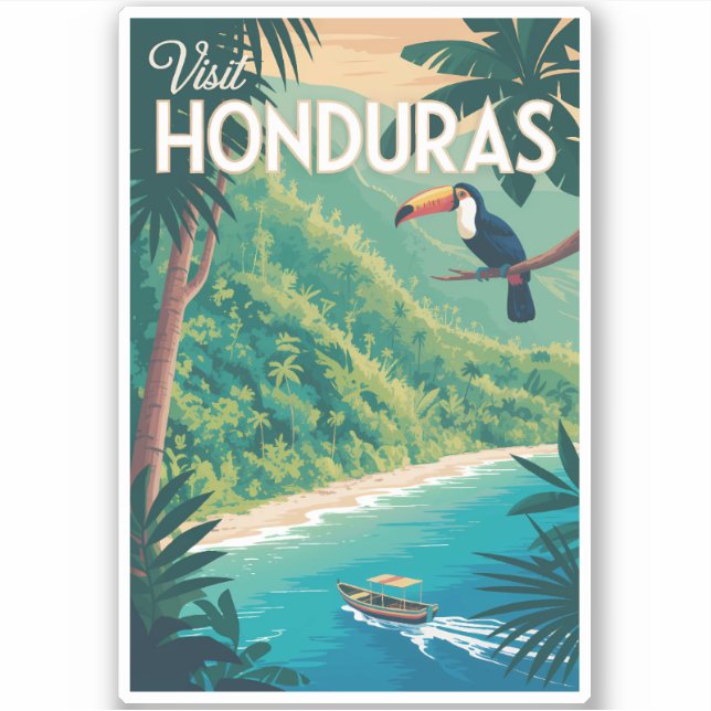 Honduras Toucan Illustration Travel Art Vintage (Front)