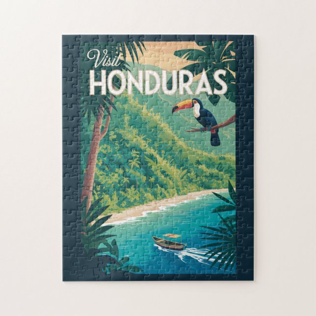 Honduras Toucan Illustration Travel Art Vintage Jigsaw Puzzle (Vertical)
