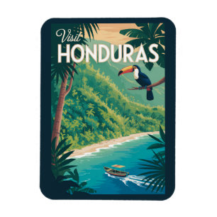 Honduras Toucan Illustration Travel Art Vintage Magnet