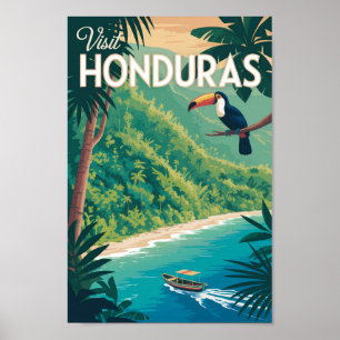 Honduras Toucan Illustration Travel Art Vintage Poster