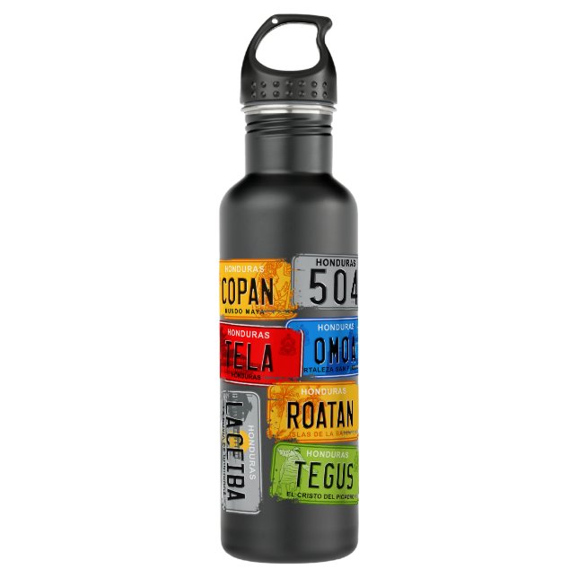 Honduras, turistic car plates, Copan, Tela, Omoa  710 Ml Water Bottle (Front)