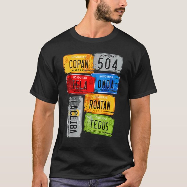 Honduras  turistic car plates  Copan  Tela  Omoa T-Shirt (Front)