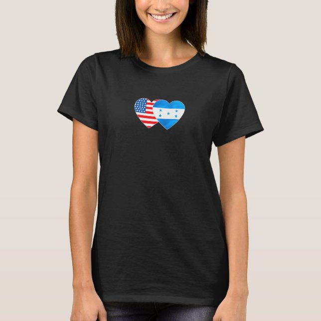 Honduras &USA Flag Twin Heart 4 Honduran Americans T-Shirt (Front)