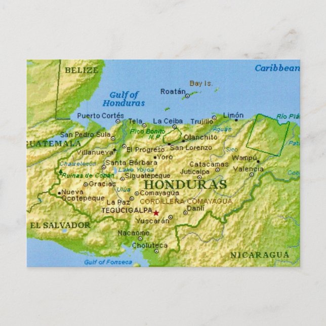 Honduras Vintage Map Postcard (Front)