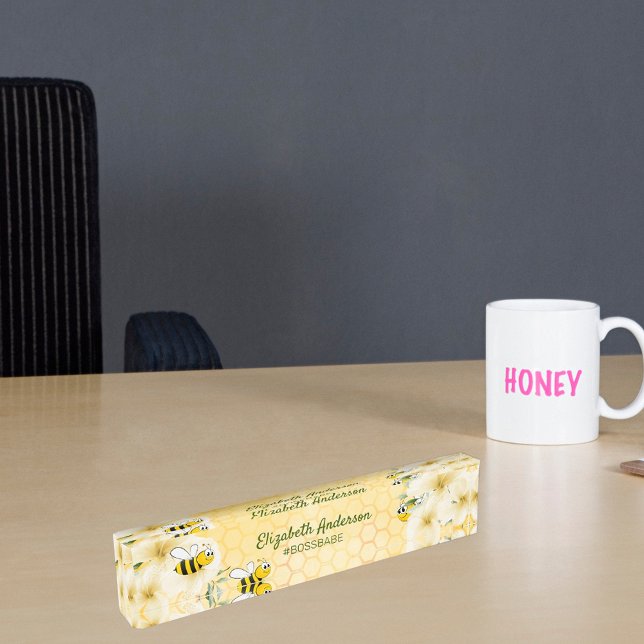 Honecomb happy bumble bees florals boss babe fun nameplate (Creator Uploaded)