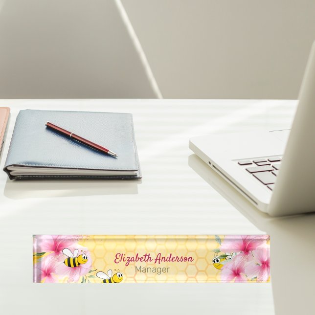 Honecomb happy bumble bees pink florals nameplate (Creator Uploaded)