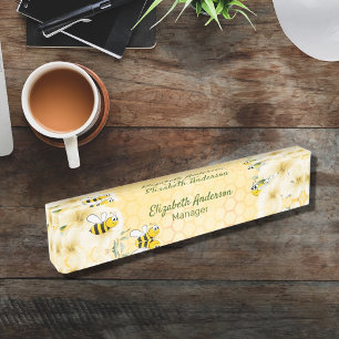 Honecomb happy bumble bees tropical florals nameplate