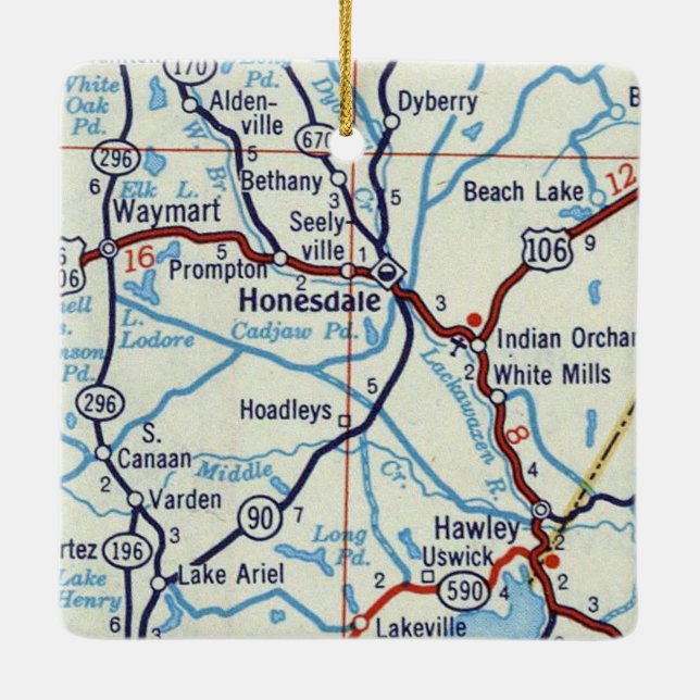 Honesdale PA 50's Map Ceramic Ornament (Back)