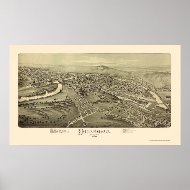 Honesdale, PA Panoramic Map - 1890 Poster (Front)