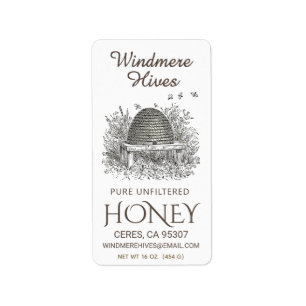Honey Address Label Vintage Skep White