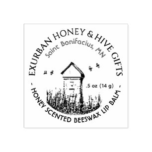 Honey and Hive Products with Hive and Bees Rubber Stamp