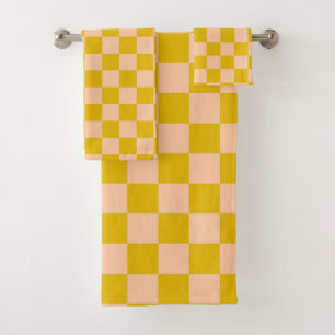 Honey and Peach Chequerboard Bath Towel Set