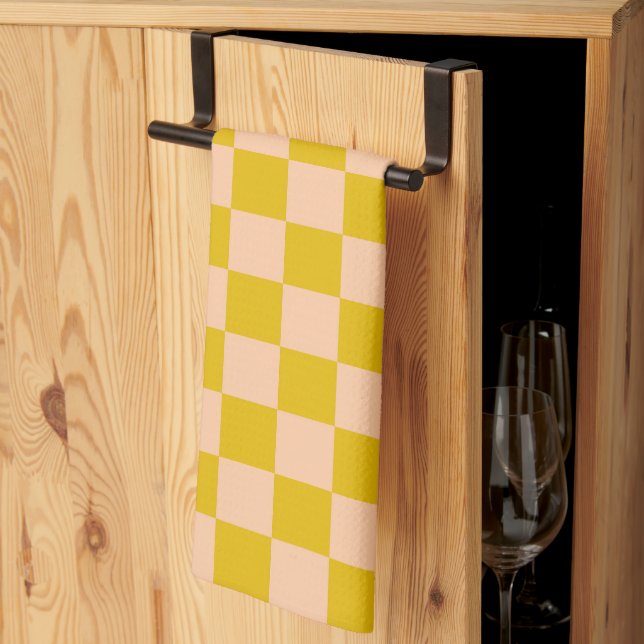 Honey and Peach Chequerboard Tea Towel (Thirds Fold)