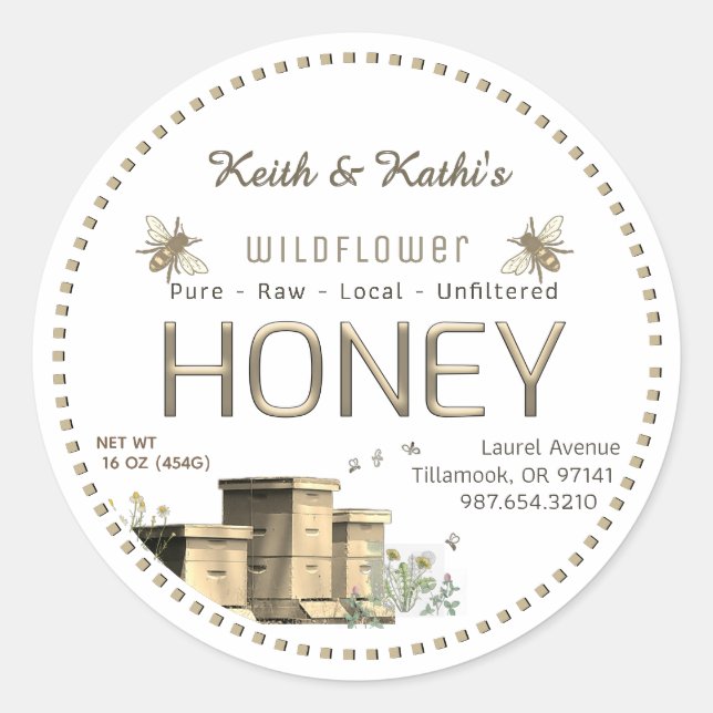 Honey Backyard Bees Hives and Little Bees Garden Classic Round Sticker (Front)