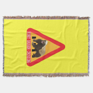 Honey Badger Crossing Sign - Yellow Background Throw Blanket
