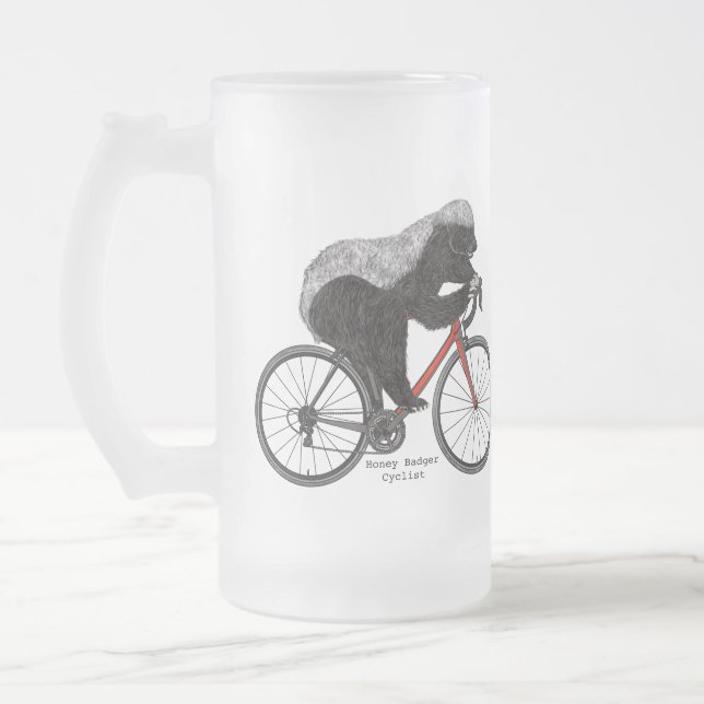 Honey Badger Cycling Funny Badass Bicycle Slogan Frosted Glass Beer Mug (Left)