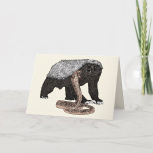 Honey Badger Faces Snake Fearless Animal Design Card