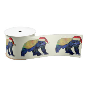 Honey Badger Funny Colourful Festive Badass Santa  Satin Ribbon