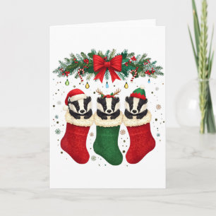 Honey Badger In Christmas Socks Lights Honey Badge Card