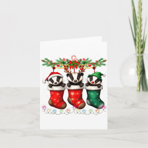 Honey Badger In Christmas Socks Lights Honey Badge Card
