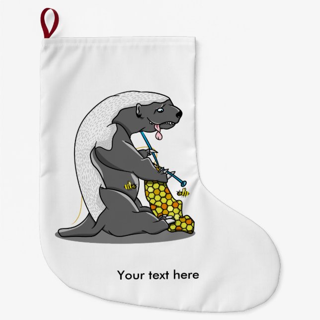 Honey badger Knitting Large Christmas Stocking (Front)