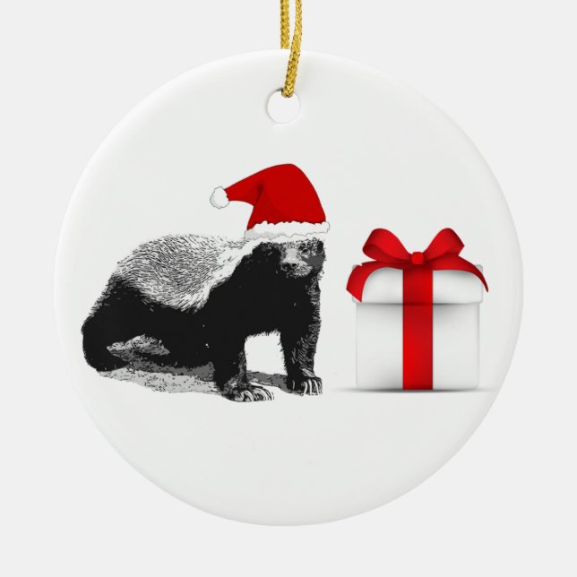 Honey Badger Merry Christmas Ceramic Tree Decoration (Front)