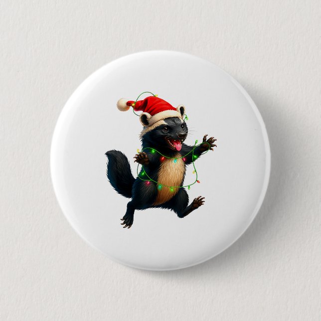 Honey Badger Tree Xmas Lights Santa Honey Badger C 6 Cm Round Badge (Front)