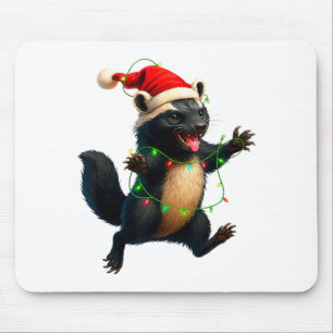Honey Badger Tree Xmas Lights Santa Honey Badger C Mouse Pad
