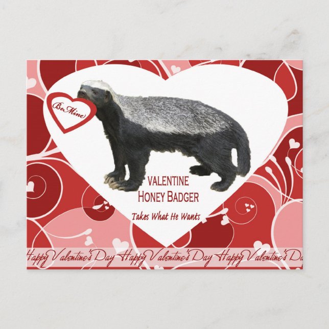 Honey Badger Valentine's Day Postcards (Front)