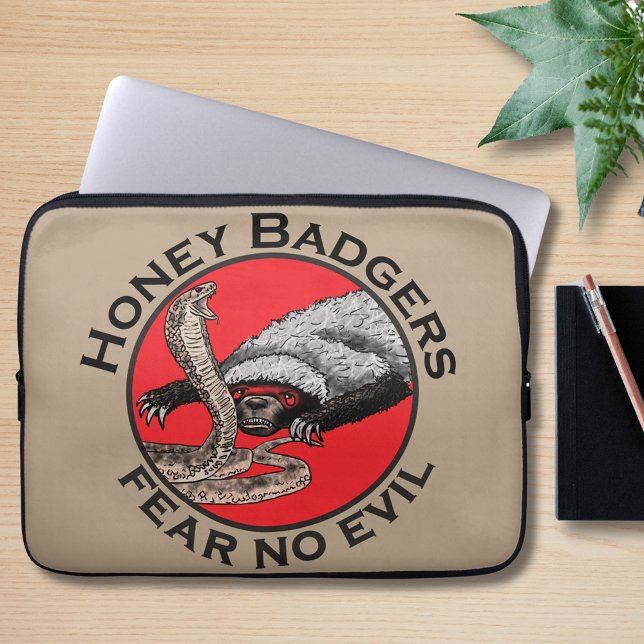 Honey Badgers Fear No Evil Quote Laptop Sleeve (Honey badger fear no evil quote badass honey badger verses cobra snake illustration laptop sleeve)