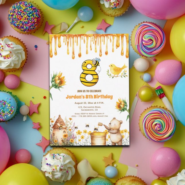 Honey Bear 8th Birthday Party Invitation (Creator Uploaded)