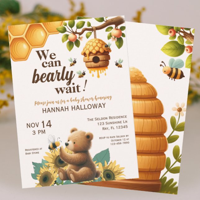 Honey Bear and Bee Bearly Wait Baby Shower Invitation (Creator Uploaded)