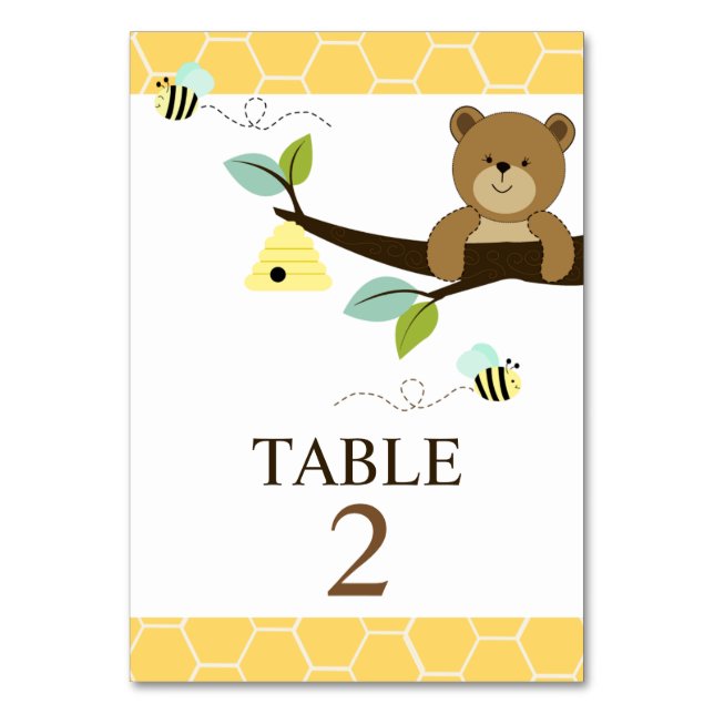 Honey Bear and Bee Custom Table Cards (Front)