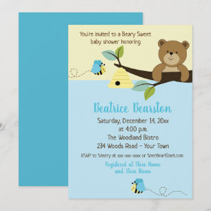 Honey Bear and Boy Bumble Bee Baby Shower Invite