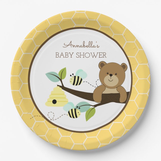 Honey Bear and Bumble Bee Baby Shower Plate (Front)