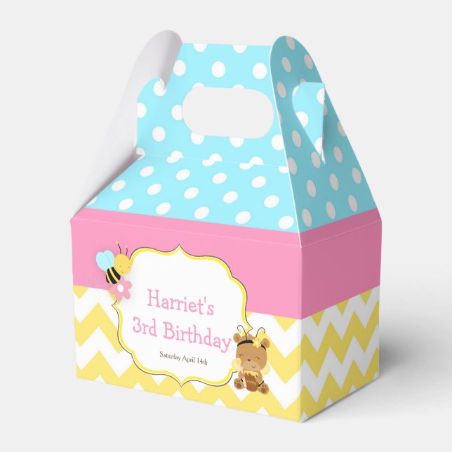 Honey Bear and Bumble Bee Birthday Party Favour Box (Front Side)