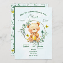 Honey Bear Cute Greenery Photo Boy 1st Birthday