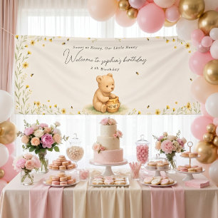 Honey Bear Floral Baby Birthday Banner
