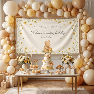 Honey Bear Floral Baby Birthday Banner