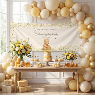 Honey Bear Floral Baby Birthday Banner