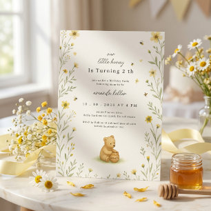 Honey Bear Floral Baby Birthday Invitation