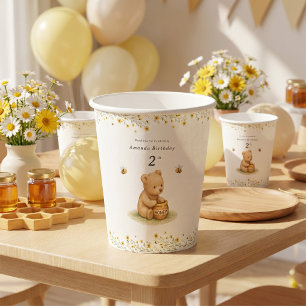 Honey Bear Floral Baby Birthday Paper Cups