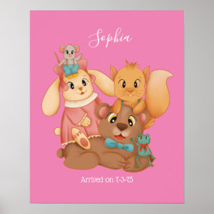 Honey Bear & Friends, DIY Name White, Pink Poster