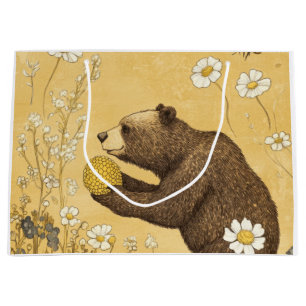 Honey Bear in Wildflower Meadow Large Gift Bag