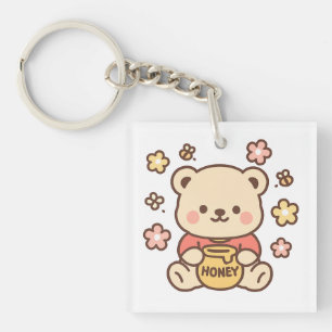 Honey Bear with Honey Pot Pastel Watercolor Body Key Ring