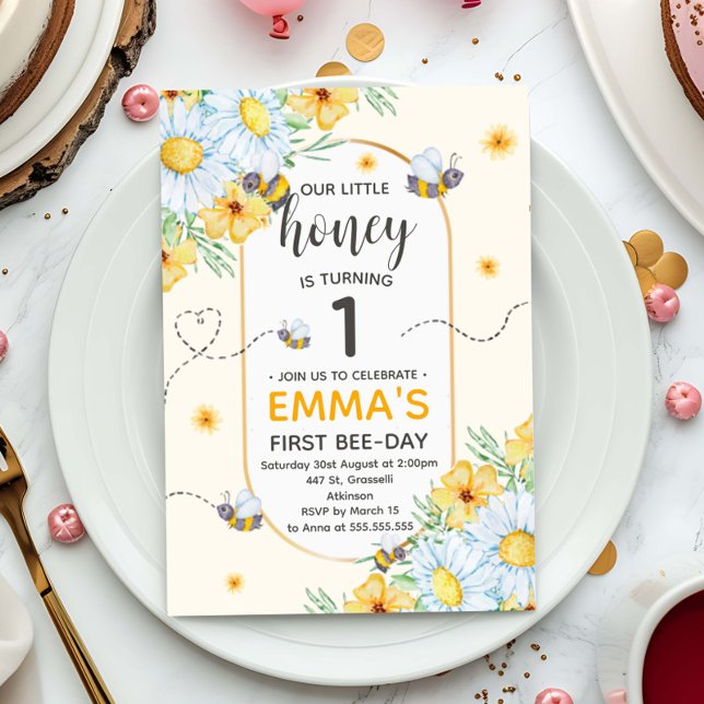 Honey Bee 1st Birthday Party Invitation (Creator Uploaded)
