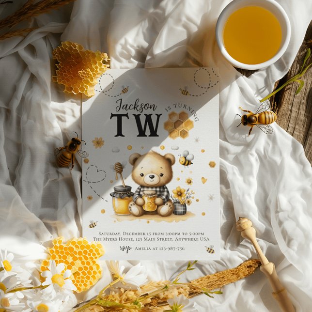 Honey Bee 2st Birthday Bear Birthday Party Invitation (Creator Uploaded)